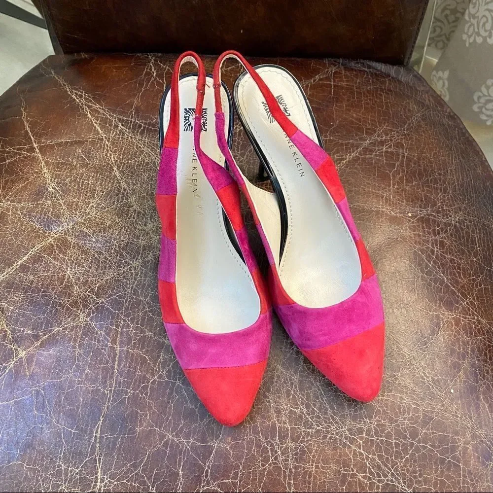 ANNE KLEIN red pink suede leather sling back 8